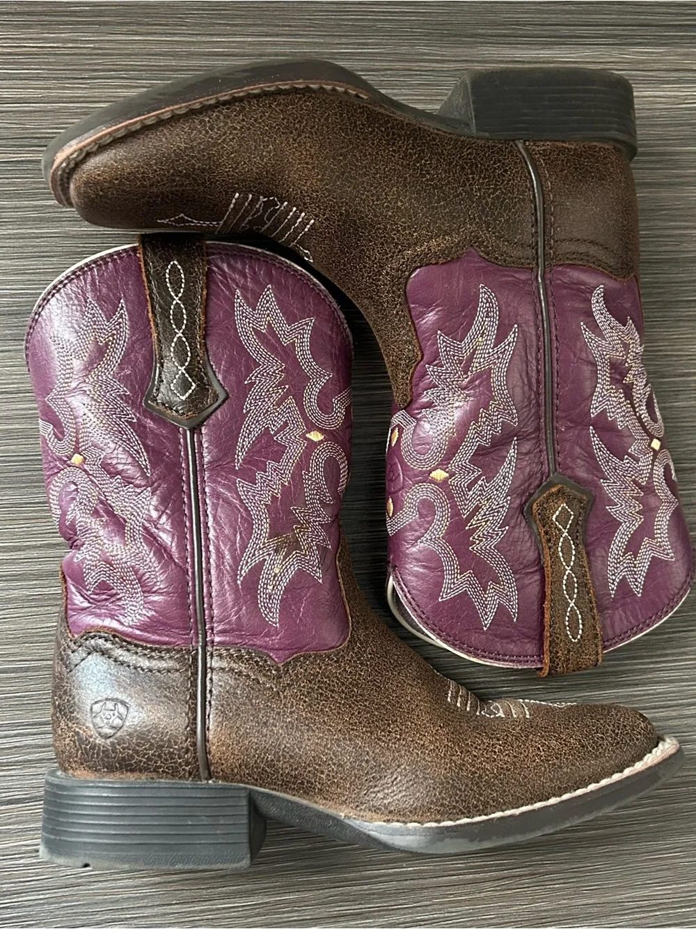 Ariat Tombstone Square Toe Western Boots Youth Size 13 Brown Purple 10015390